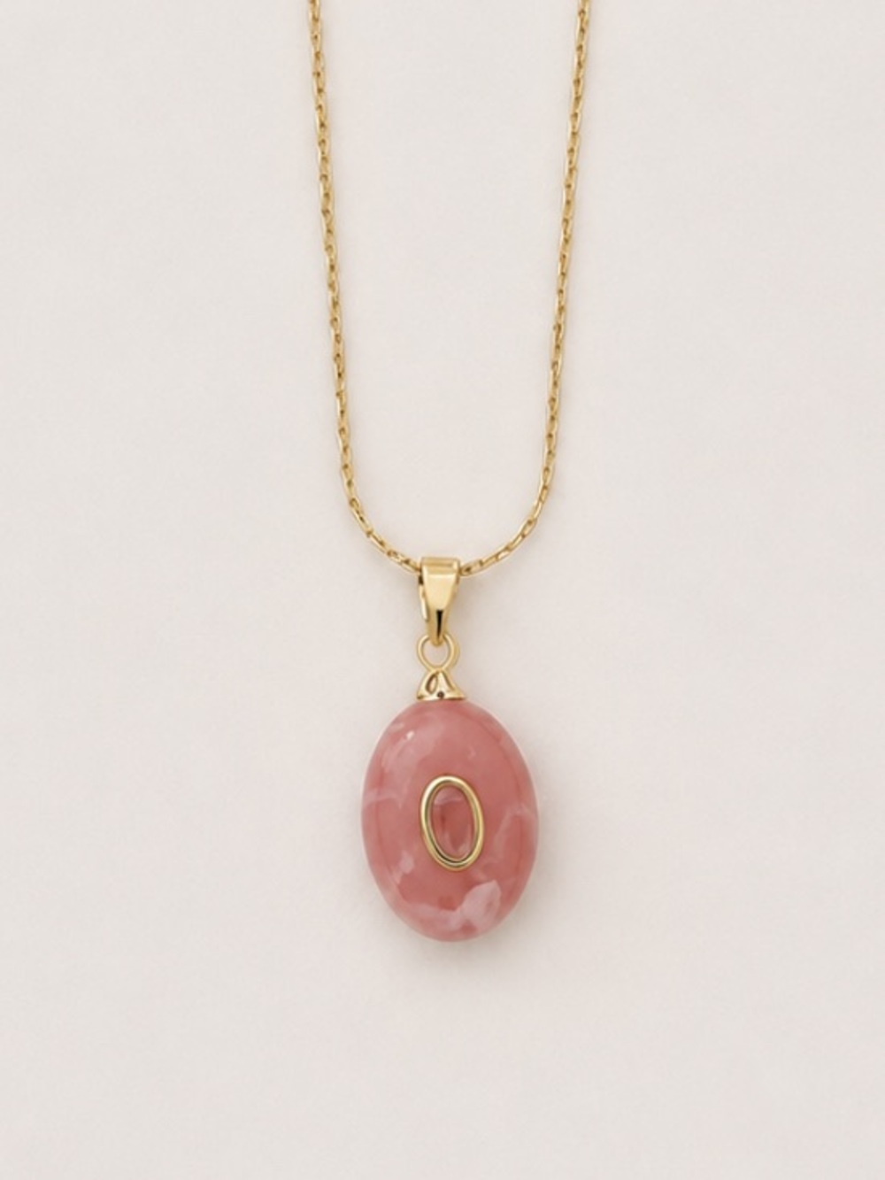 New! Classic Colorful Pink Marbled Gemstone Pendant Necklace NWOT